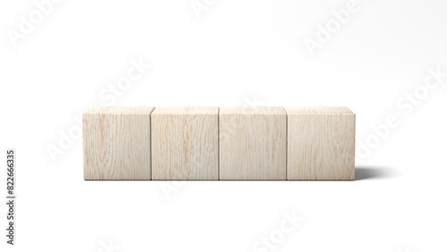 Four wooden blocks isolated on white background. 3d illustration.