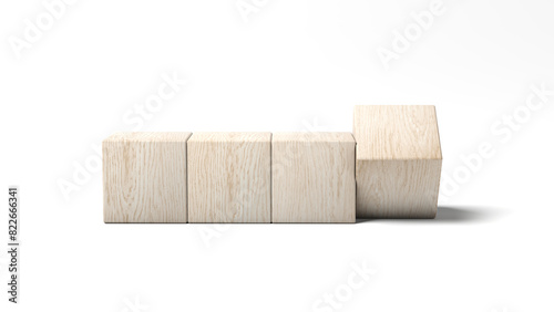 Four wooden blocks isolated on white background. 3d illustration.