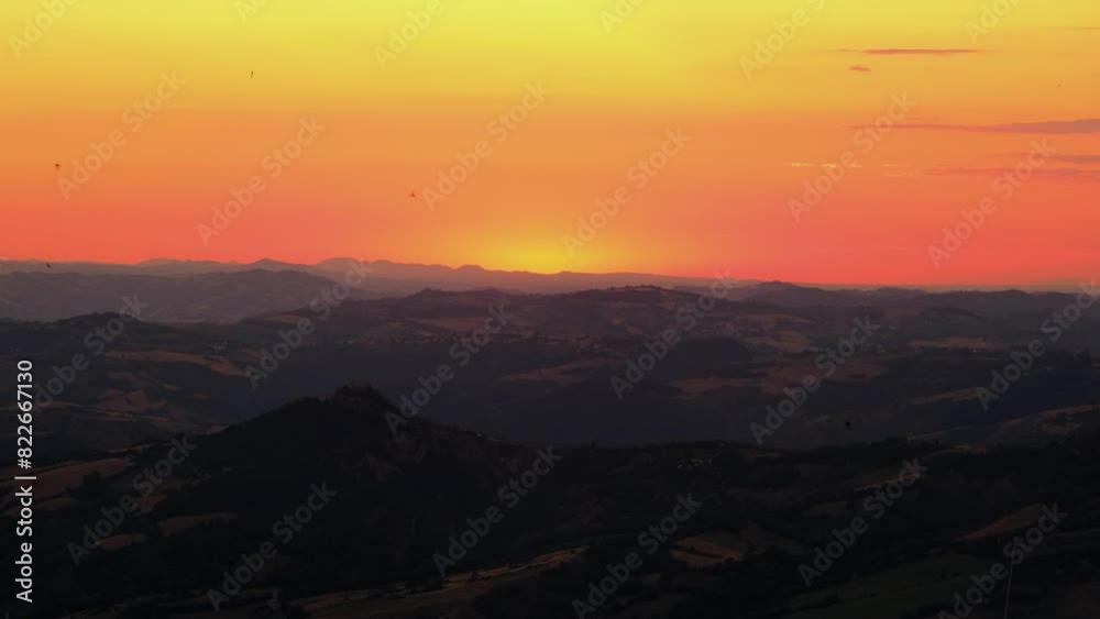 Beautiful sunset scene as seen from Monte Titano, City of San Marino. Beautiful sunset scene as seen from Monte Titano, City of San Marino.