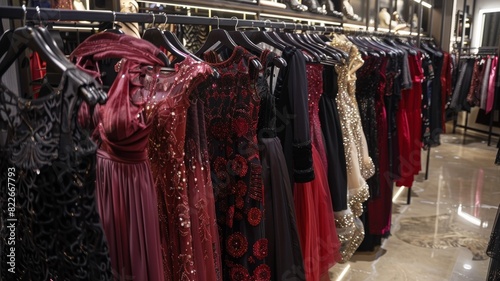 A rack of different dresses in a store