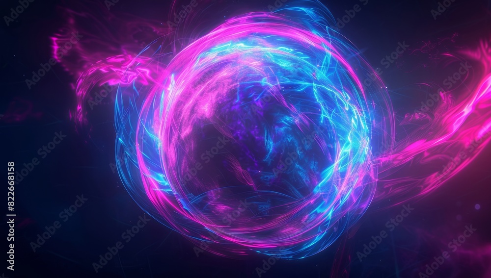 Abstract neon pink and blue glowing circular shapes on black background, perfect for video mapping or motion graphics Generative AI Abstract neon pink and blue glowing circular shapes on black background, perfect for video mapping or motion graphics Generative AI