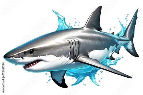 Beautiful painting and illustration of a cool and beautiful and funny shark