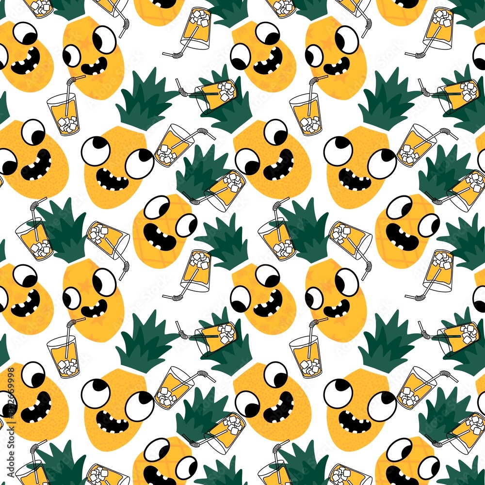 Cartoon summer print seamless pineapple pattern for wrapping paper and fabrics Cartoon summer print seamless pineapple pattern for wrapping paper and fabrics