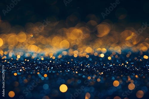Abstract background of golden and blue glitter lights