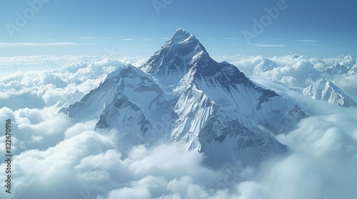 Aerial shot of Mount Everest s summit piercing through the clouds, photo
