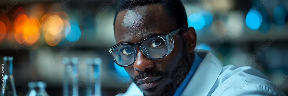 Scientist at Work: Blue Background, Test Tube, Equations Scientist at Work: Blue Background, Test Tube, Equations