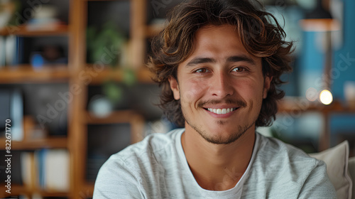 Latin Mexican man smiles at the camera in a portrait, happy, handsome and he is a model