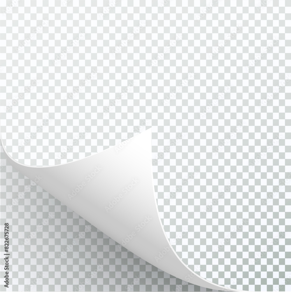 Curly Page Corner realistic illustration. Curled corners set. Paper page curl corner, flip turn fold sheet. Sticker. Vector