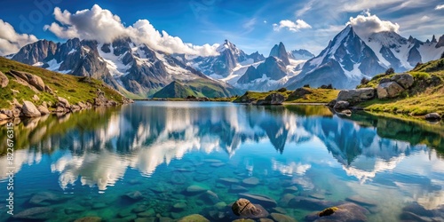 Majestic Mountain Range and Lake Landscape. Generative AI © Роман Заворотный
