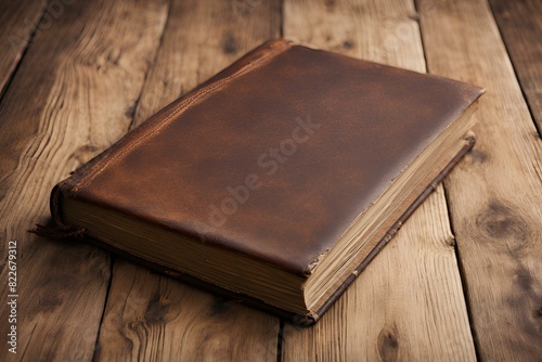 Close-up of antique book on wooden table  vintage leather-bound  aged pages  rustic charm  classic literature  nostalgic feel  historical artifact