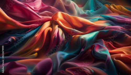 silky fabric floating in a mix of various colors, long exposure technique, bright tones, motion blur  © abu