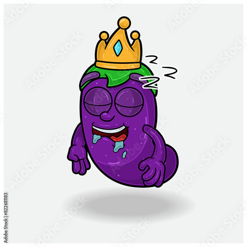 Eggplant Mascot Character Cartoon With Sleep expression. For brand, label, packaging and product.