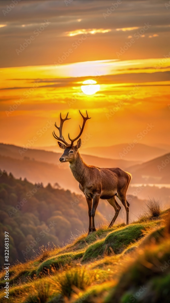 Deer Standing on Lush Green Hillside. Generative AI