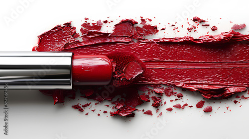 Red lipstick on a red background for fashion, beauty, cosmetics area	
