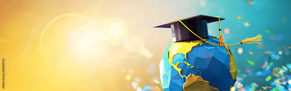 The graduation cap and Earth globe symbolize the global accessibility ...