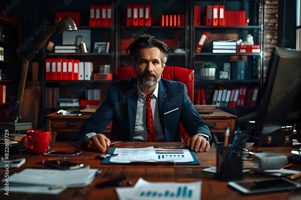 Business Director's Workspace Illustration with Subtle Cues