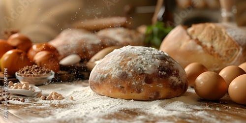 Creating a Lifelike D Scene of Artisan Bread Making with Fresh Ingredients. Concept Artisan Bread Making, Fresh Ingredients, 3D Scene, Lifelike, Food Photography,