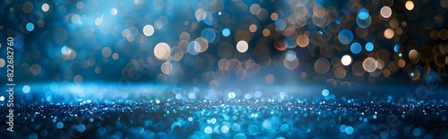 Abstract Background with Blue Bokeh Lights and Glitter photo