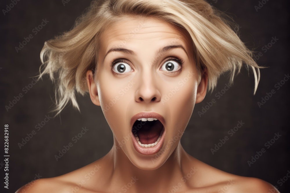 Petrified Shocked woman. Scream face panic. Generate Ai