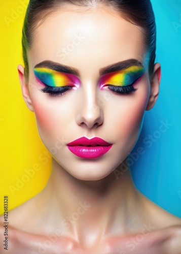 Woman Featuring Vibrant Makeup With Bright Colors. Generative AI