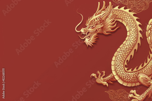 Elegant golden chinese dragon design on a rich red background, symbolizing prosperity and good fortune in traditional asian culture