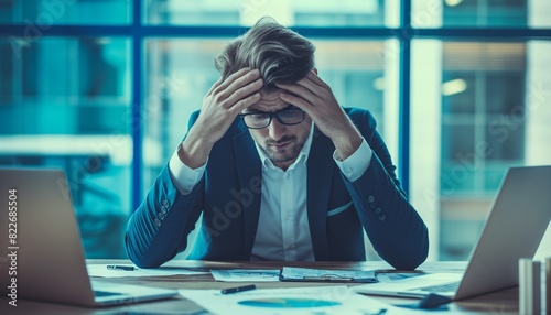 Corporate worker feeling stressed and tired photo