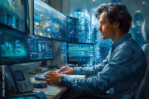 Illustration of a Junior Financial Analyst in All Business Intelligence Industry Engaged in Analytical Tasks
