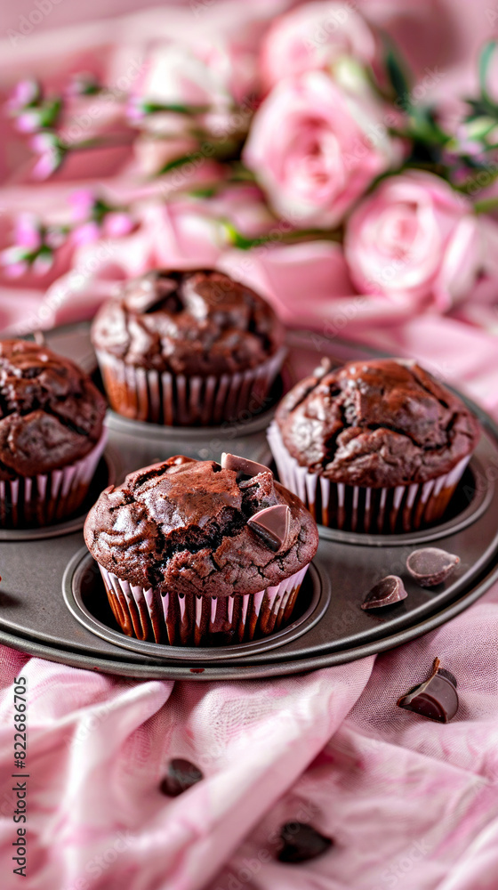 delicious cupcakes with chocolate on a pink table delicious cupcakes with chocolate on a pink table