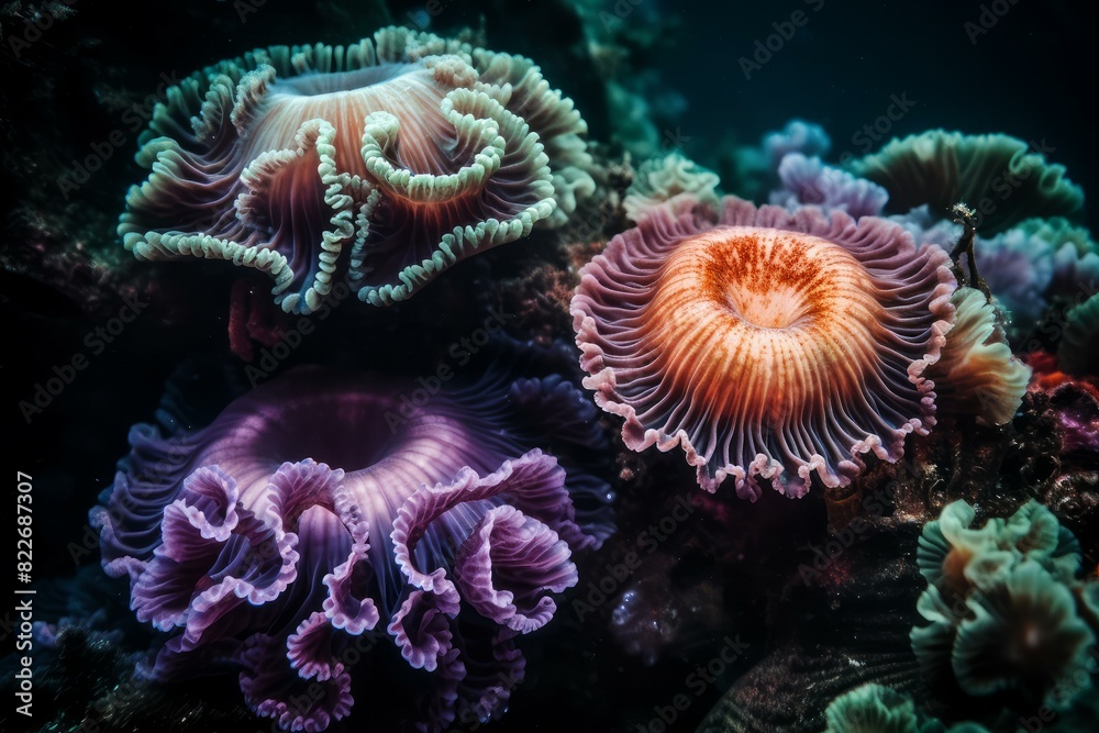 Luminescent Surreal sea flowers. Flower retro. Generate Ai Luminescent Surreal sea flowers. Flower retro. Generate Ai