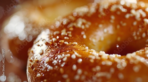 Macro food shot on the texture of bagel. Copy space area for text. Background  banner  template  events card.