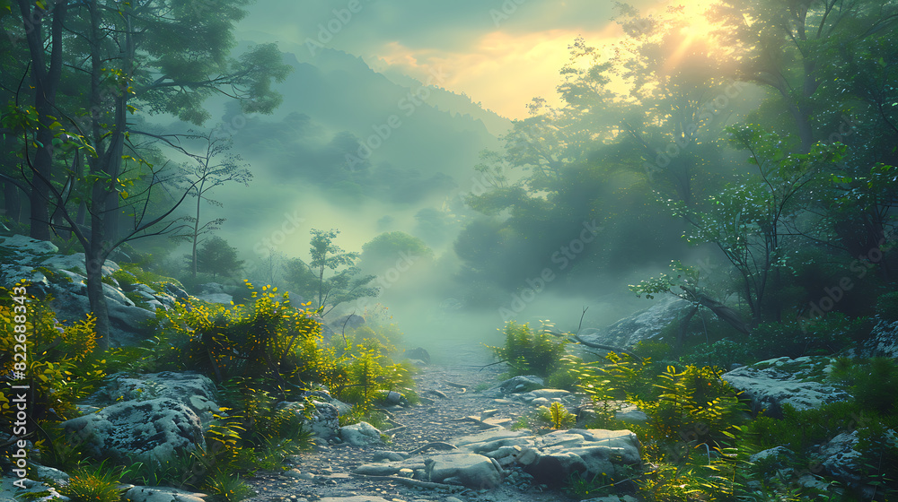 Obraz premium Unexplored Remote Landscape with Empty Canvas Backdrop