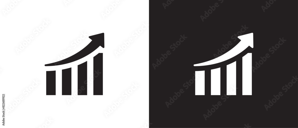Flat icon of Growth graph vector. Business chart. Financial rise up. Increase profit. Economic graphic growth arrow rising. Chart icon in black and white background. 