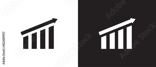 Flat icon of Graphic economy and business. Growth icons, increase and decrease bar charts, Growing bars graphic icon with rising arrow chart in black and white background, Eps10 photo
