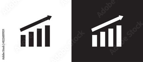 Flat icon of growth graph icon. Business chart. Financial rise up. Increase profit. Economic graphic growth arrow rising. Chart icon in black and white background. Eps10.