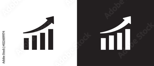 Flat icon of Vertical bar graph, Diagram representing growth icon. Increase profit. Growth vector icon graphic. Economic graphic growth arrow rising. Chart icon in black and white background.