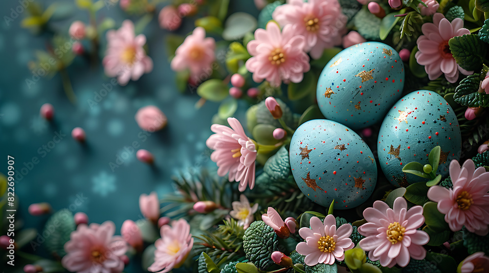Easter-Inspired Springtime Stock Photo: Customizable Canvas Art with Flowers and Egg Image Easter-Inspired Springtime Stock Photo: Customizable Canvas Art with Flowers and Egg Image
