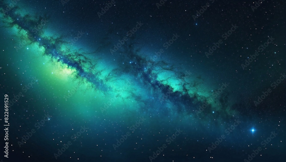 Mystical space and stars background wallpaper in Blue and Green gradient colors