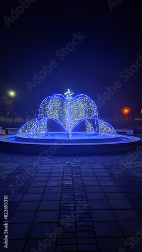 Night photograph of the fountain in shades of blue. Taken on New Year's Eve photo