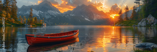 Sunset Hike: Forest Scenery with Mountains and Tranquil Lake