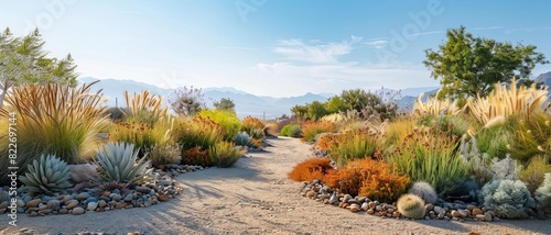 Dry landscape with drought tolerant plants