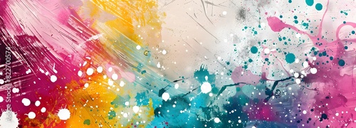 Colorful Abstract Background with Paint Splashes and White Dots photo