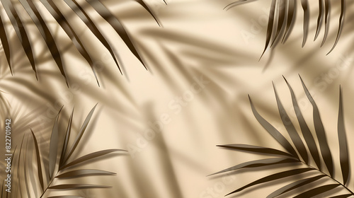 A serene image featuring palm leaves on a beige background, evoking a tropical vacation atmosphere. Suitable for travel and nature-related content.