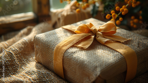 Realistic Gift Wrapping on Canvas with Empty Space for Text © Flop