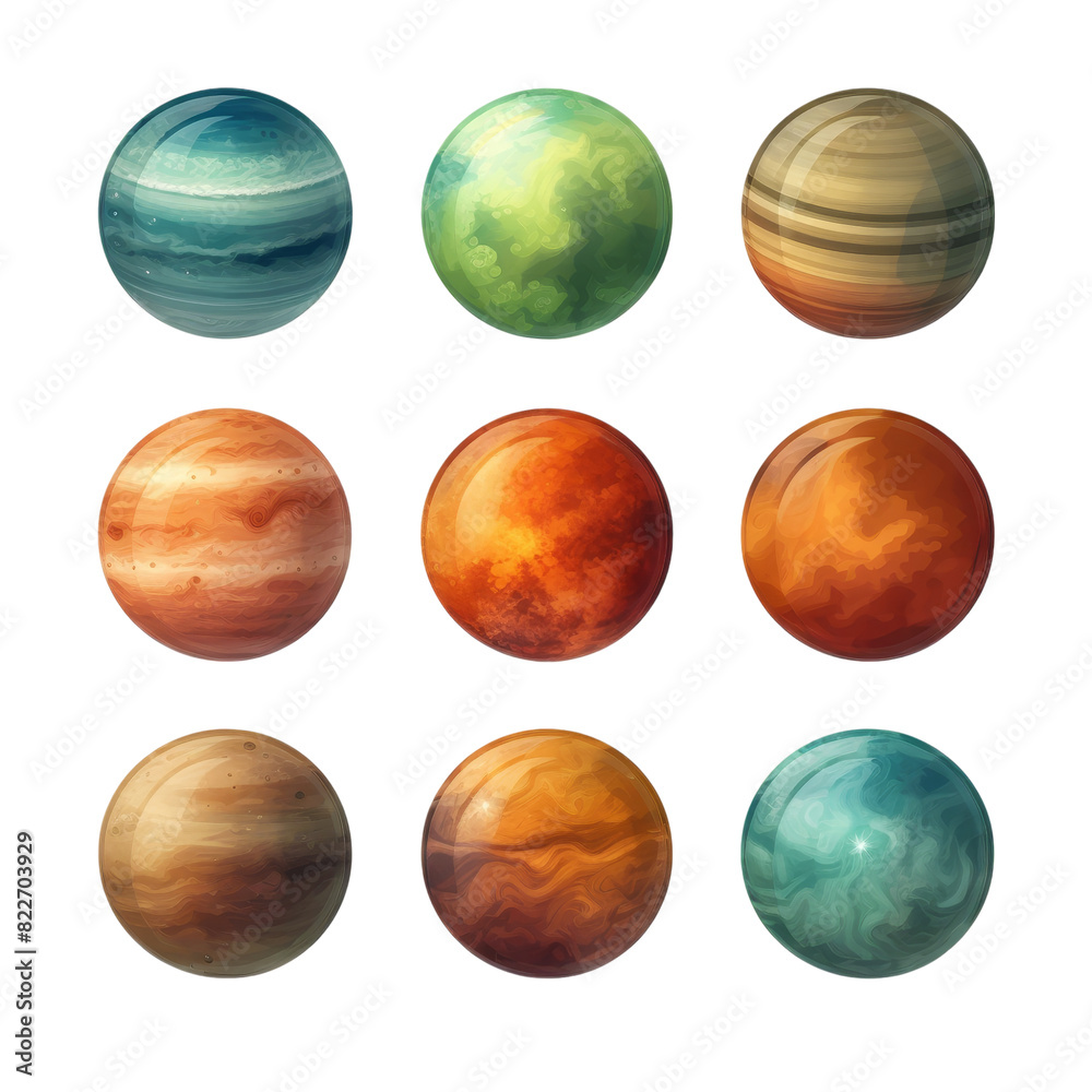 Set of Planets isolated on transparent background, png, cut out. Set of Planets isolated on transparent background, png, cut out.