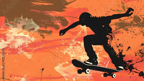 skateboarder silhouette over abstract background with space for text - vector 