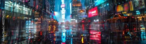 Blurry image of a city street at night. Banner