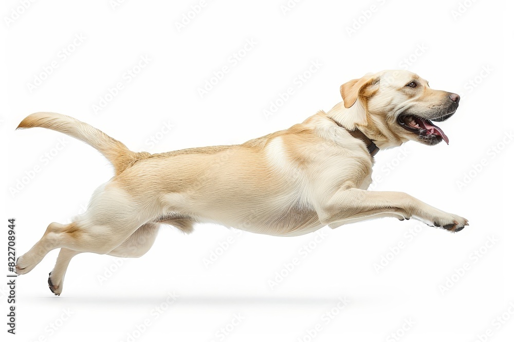 labrador retriever dog running and jumping happily, white background labrador retriever dog running and jumping happily, white background