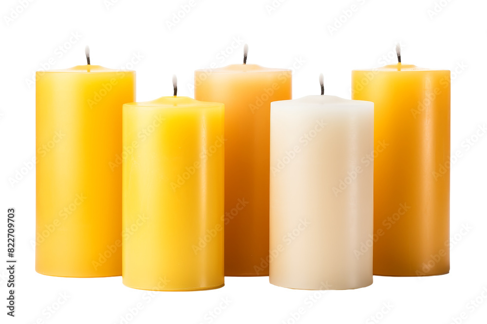 Set of Pillar Candles isolated on transparent background, png, cut out. Set of Pillar Candles isolated on transparent background, png, cut out.