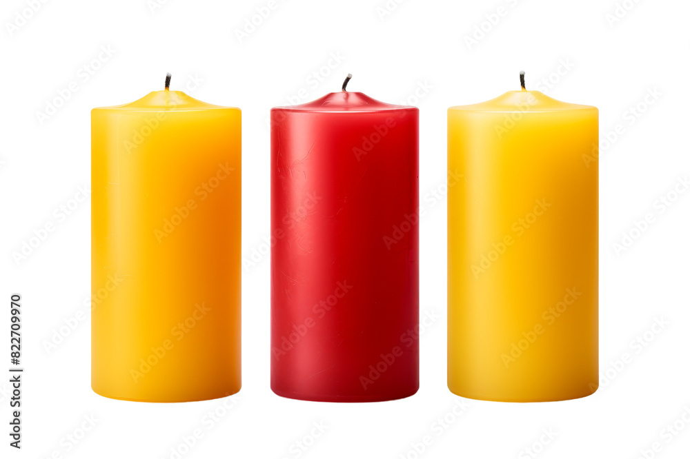 Set of Pillar Candles isolated on transparent background, png, cut out. Set of Pillar Candles isolated on transparent background, png, cut out.