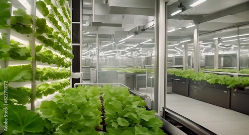 A vertical indoor farm utilizing hydroponic and aeroponic systems to grow fresh produce sustainably in urban environments photo